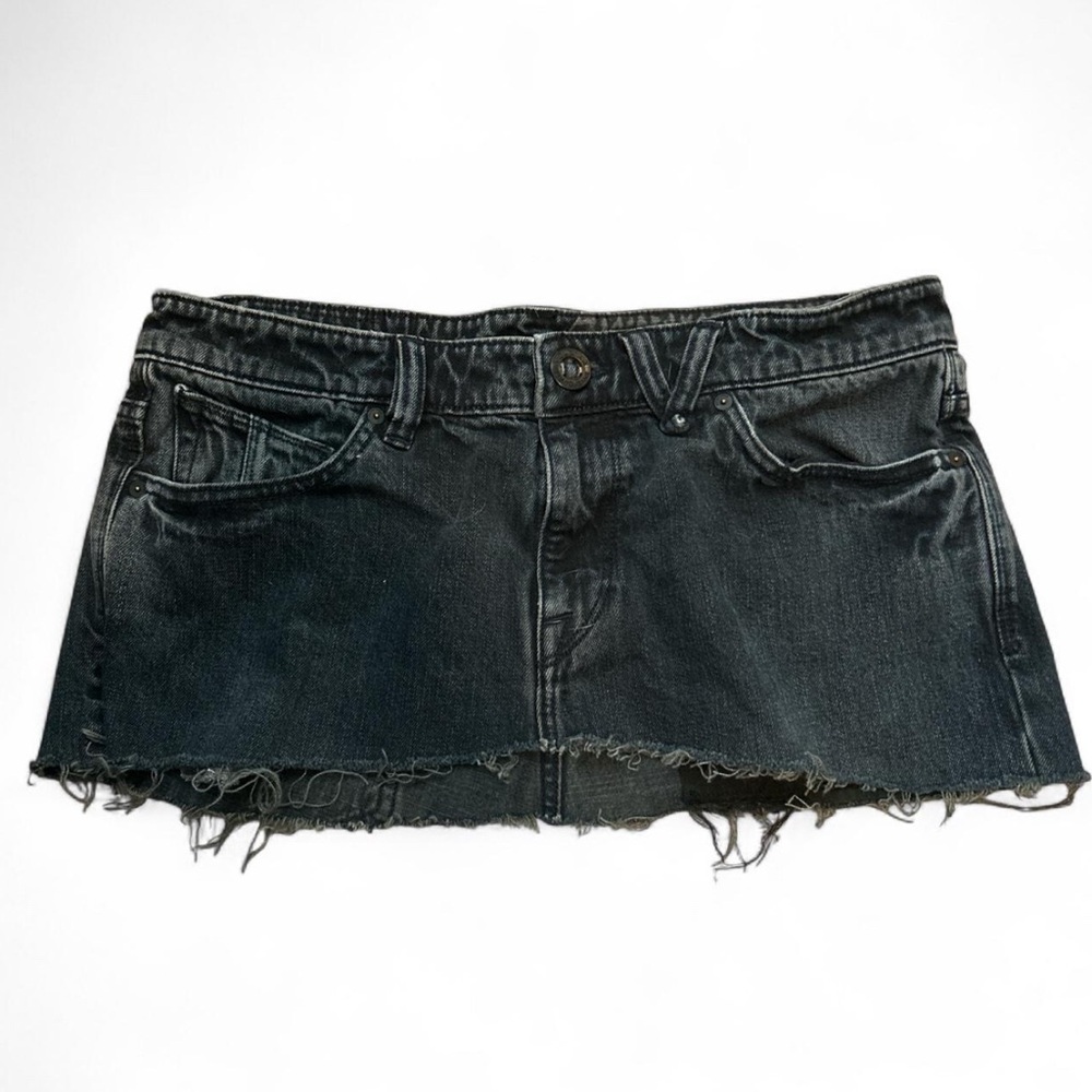 Thomas Kinkade Charcoal Frayed Mini Skirt